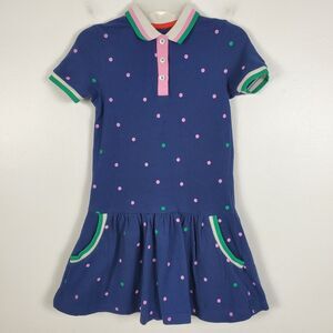 Mini Boden Girls Navy Polka Dot Collared Shirt Dress Pockets Short Sleeve 6-7 Y